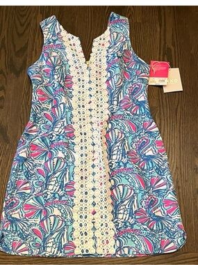 Lilly Pulitzer Blue and Pink Women’ Cotton Dress (size 10 but fits like 8)